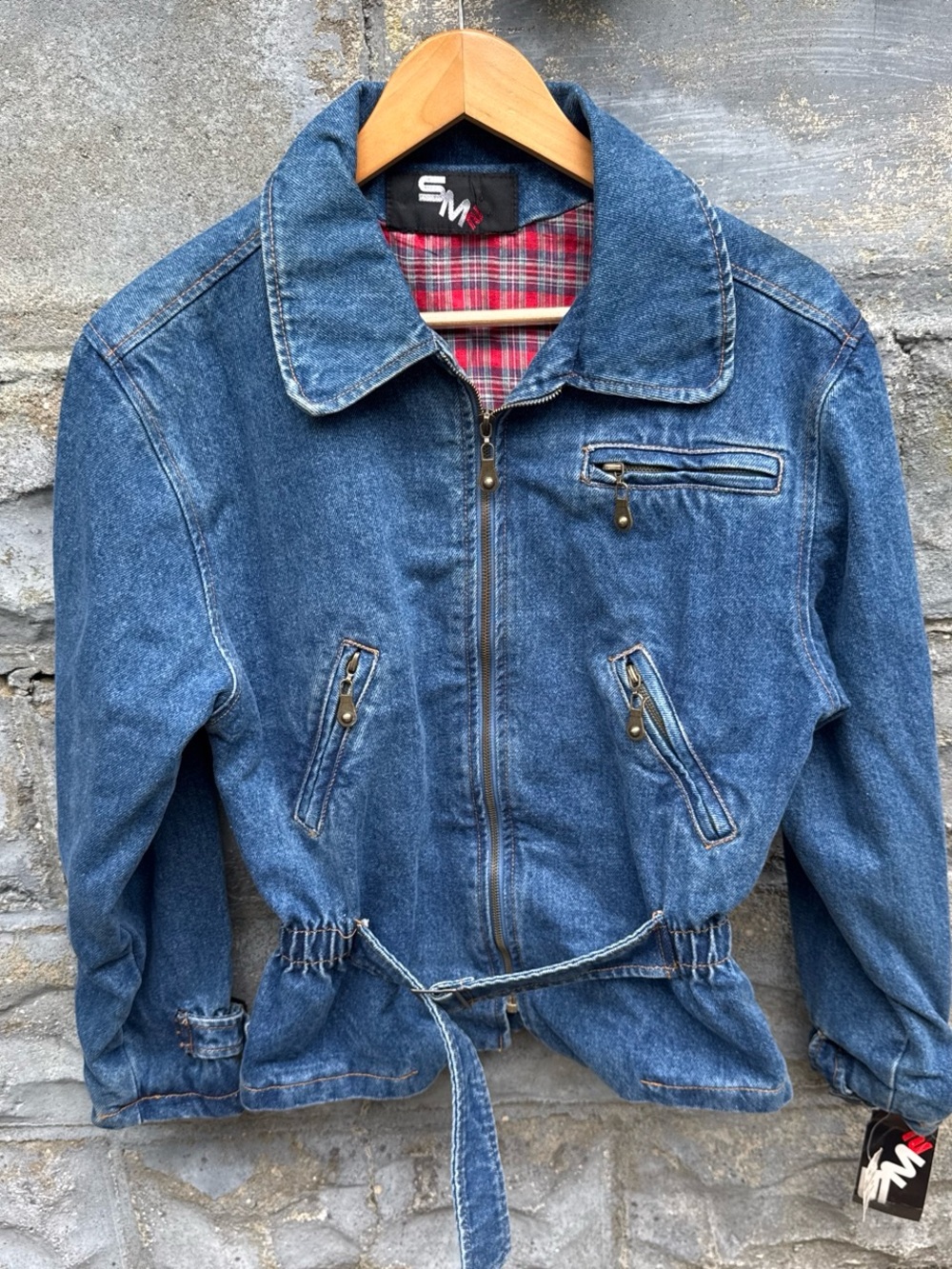 Vintage denim jacket with belt size small 90s nwt